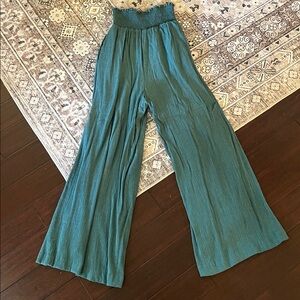 Anthropologie Teal Smocked Pants